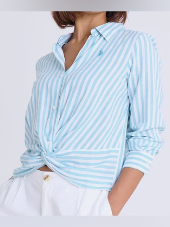U.S. Polo Assn. Tops - U.S. Polo Assn. Blue/AquaLong Sleeve Knotted Stripe Shirt - Size Large
